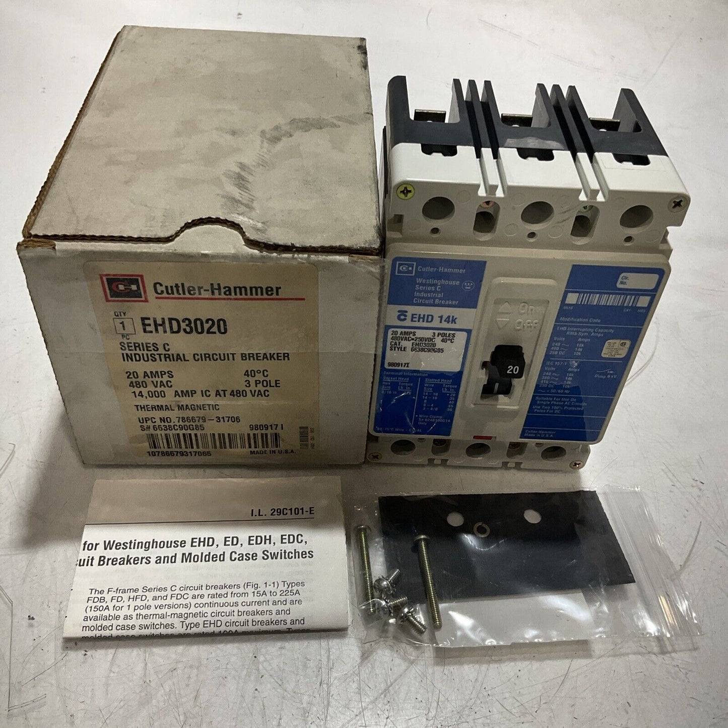 CUTLER-HAMMER  EHD3020 20A INDUSTRIAL CIRCUIT BREAKER  SERIES C