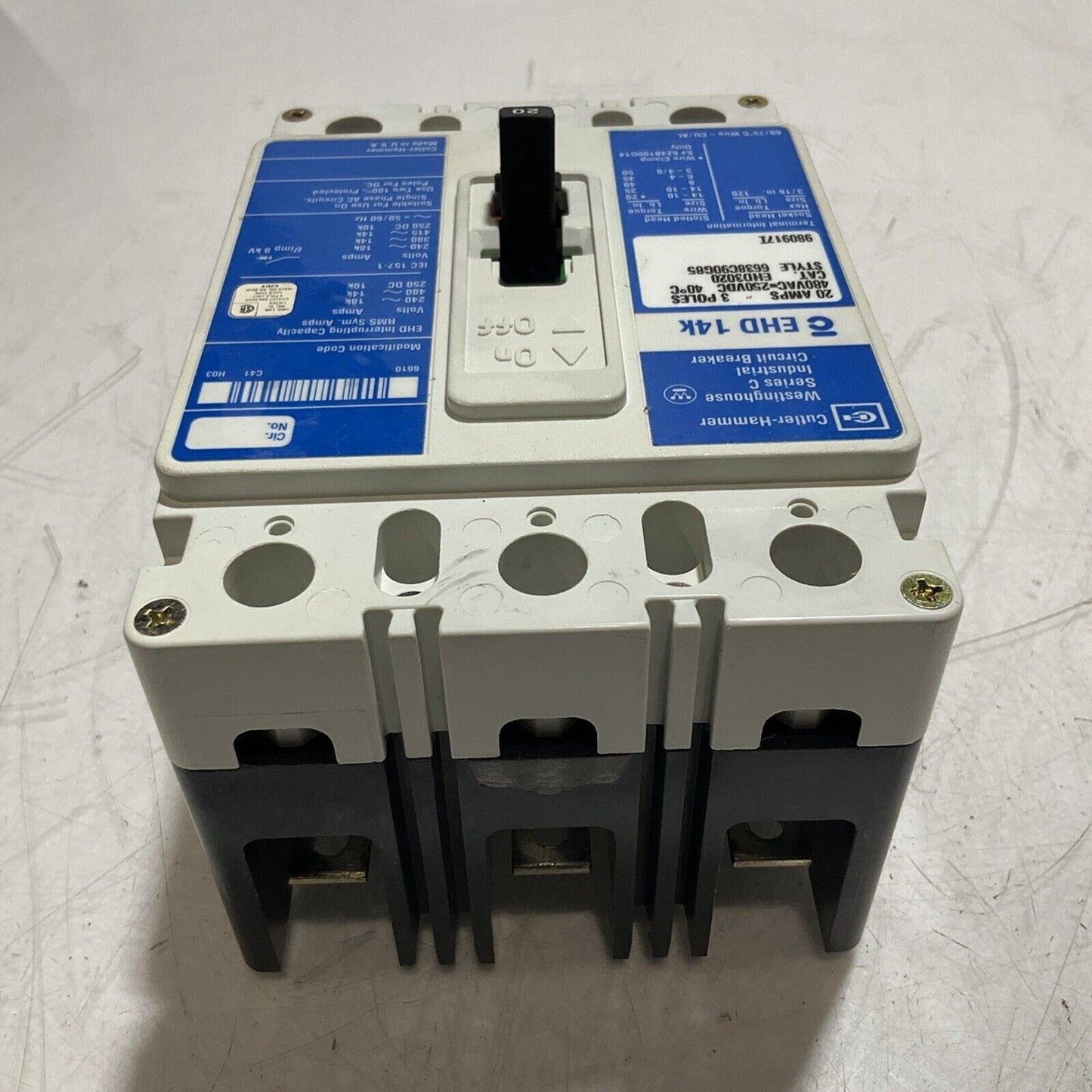 CUTLER-HAMMER  EHD3020 20A INDUSTRIAL CIRCUIT BREAKER  SERIES C