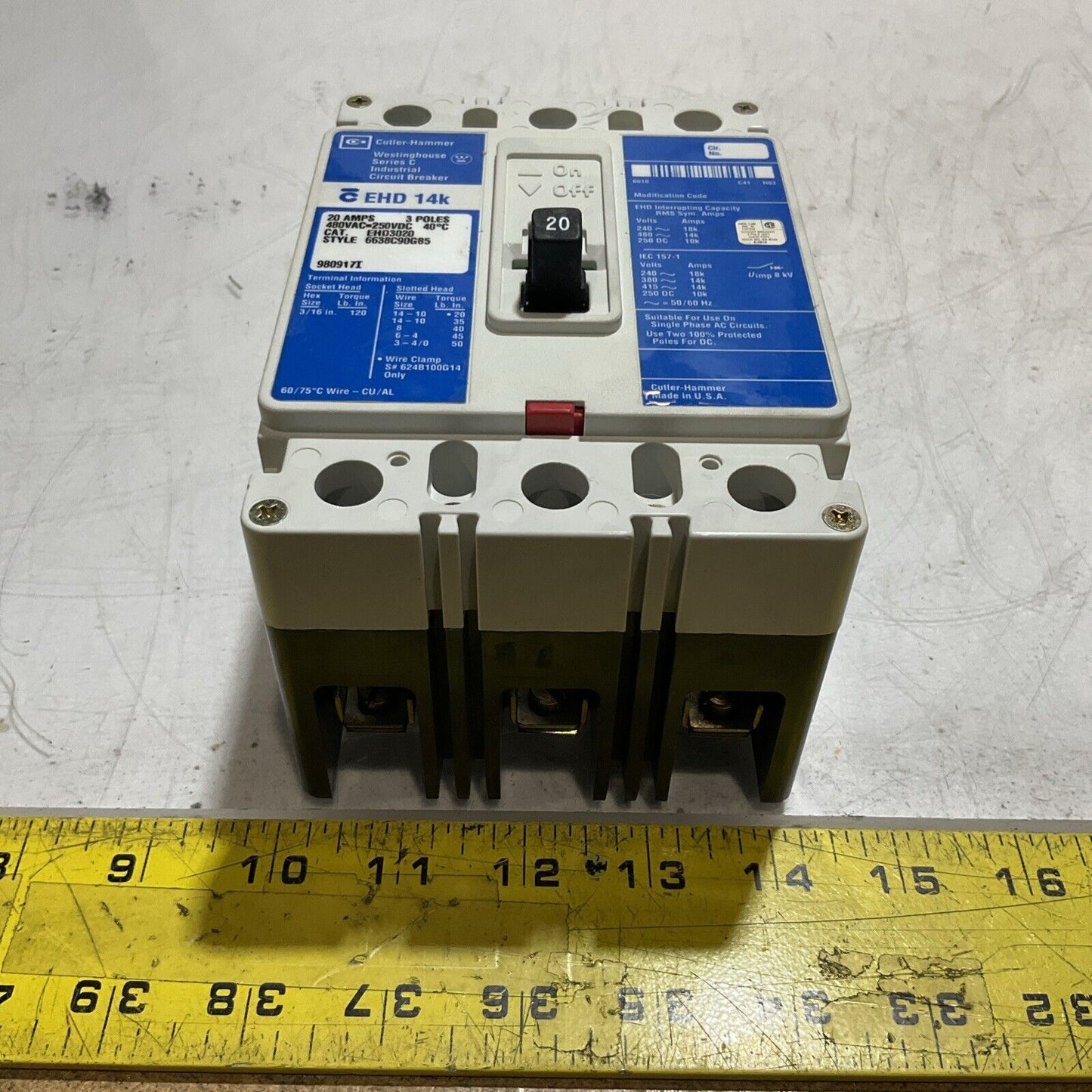 CUTLER-HAMMER  EHD3020 20A INDUSTRIAL CIRCUIT BREAKER  SERIES C