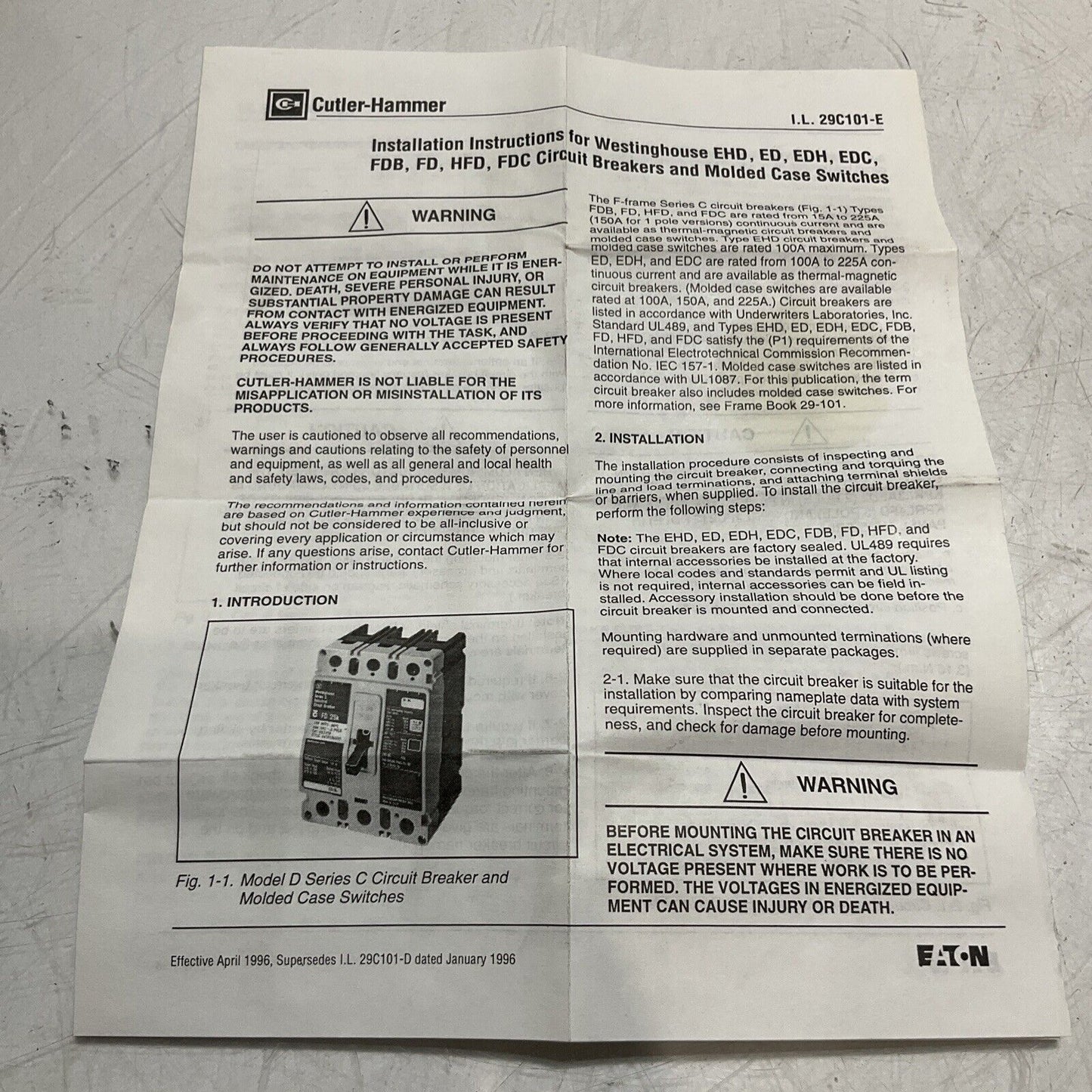 CUTLER-HAMMER  EHD3020 20A INDUSTRIAL CIRCUIT BREAKER  SERIES C