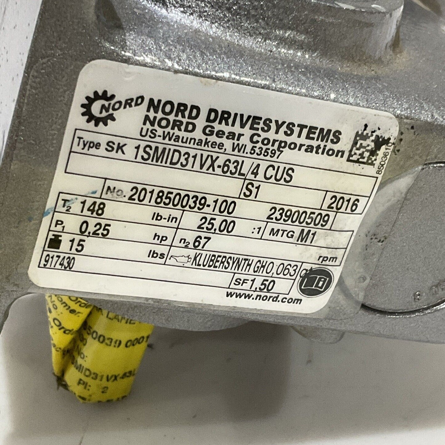 NORD SK 63L/4 CUS 201850039-100 GEARBOX MOTOR .25 HP 1680 RPM 60HZ 230/460V C2H