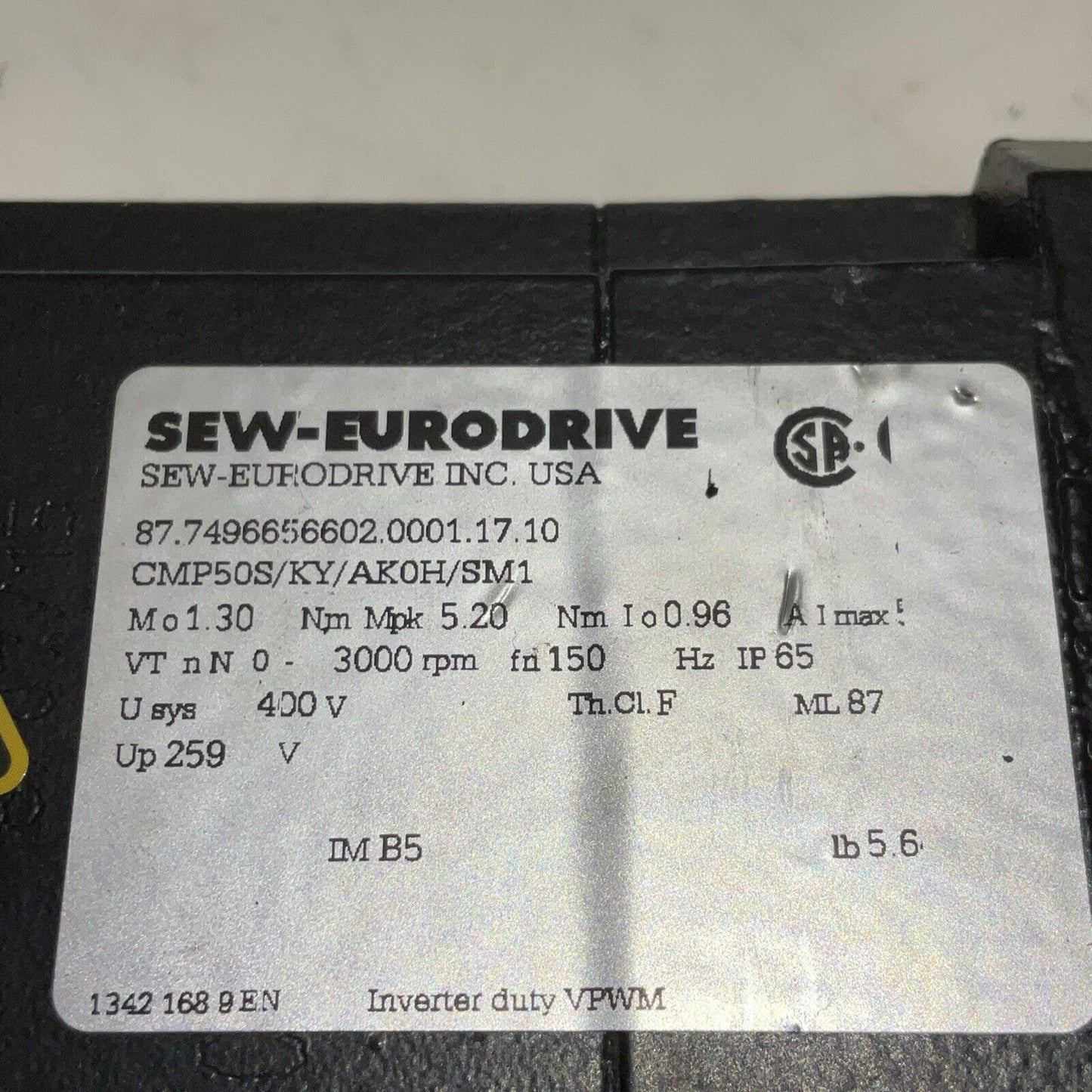 SEW-EURODRIVE 87.7496656602.0001.17.10 GEARMOTOR 3000RPM 400V 150HZ C2H