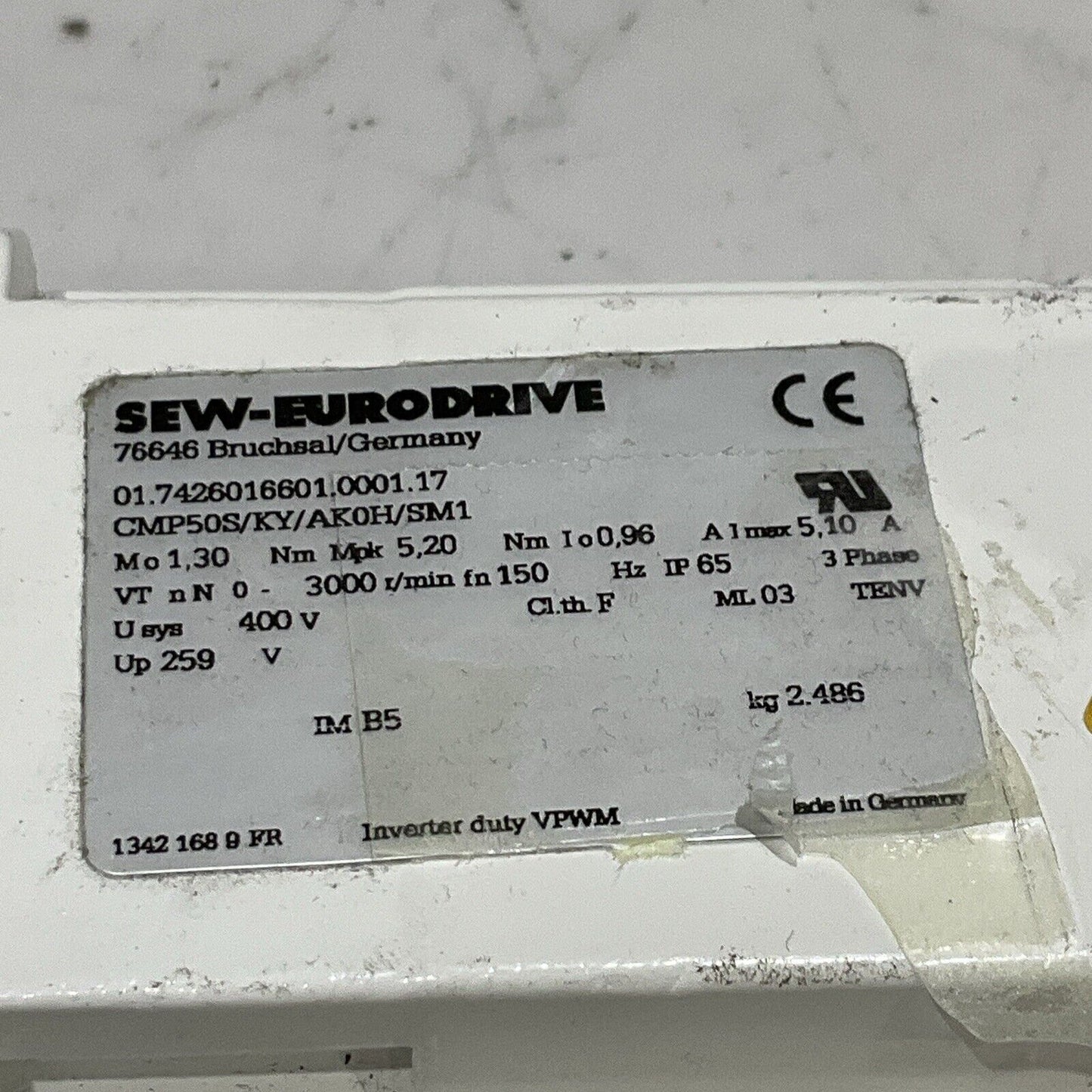 SEW-EURODRIVE 01.7426016601.0001.17 CMP50S/KY/AK0H/SM1 SERVO GEAR MOTOR C2H