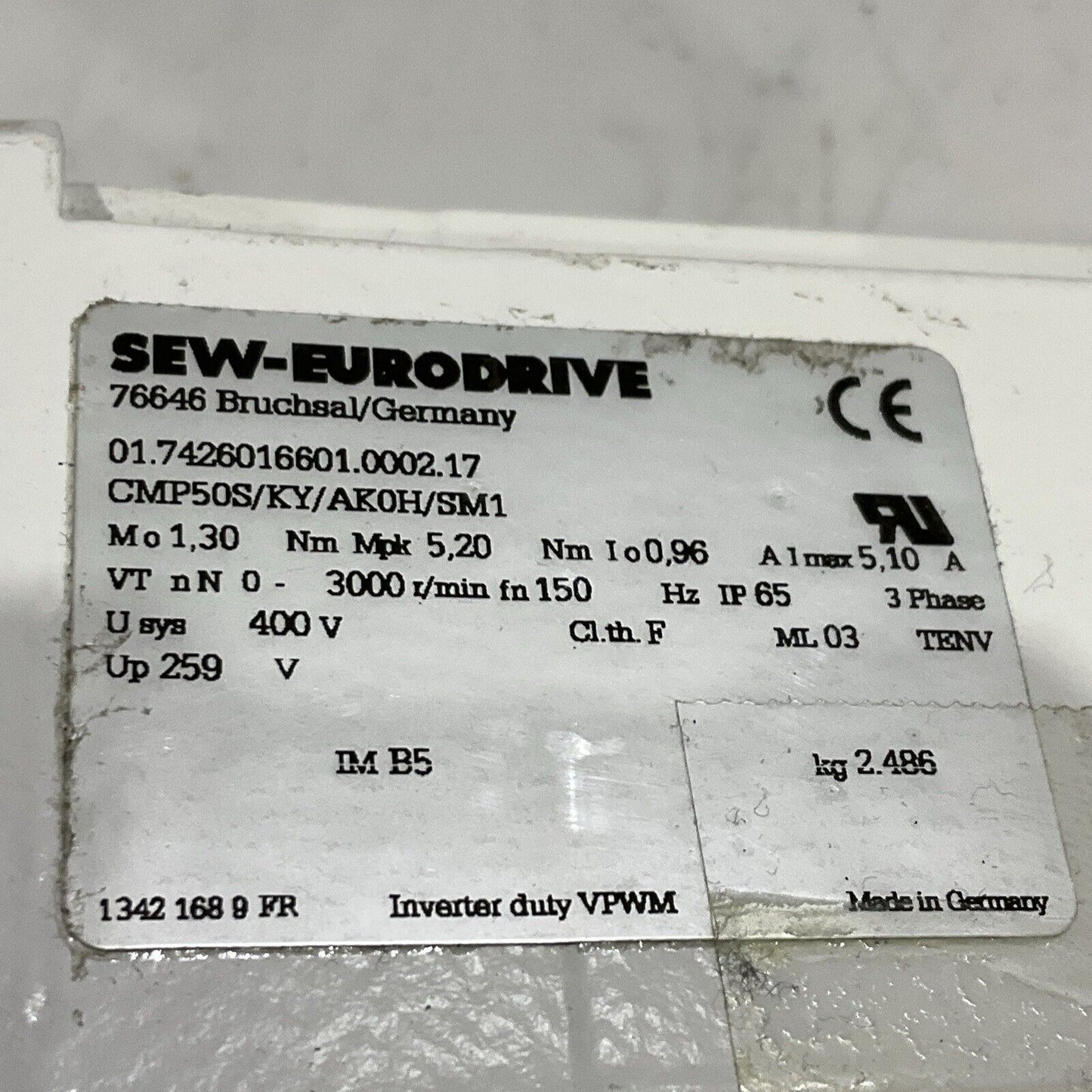 SEW-EURODRIVE CMP50S/KY/AK0H/SM1 01.7426016601.0002.17 SERVO MOTOR 3000RPM C2H