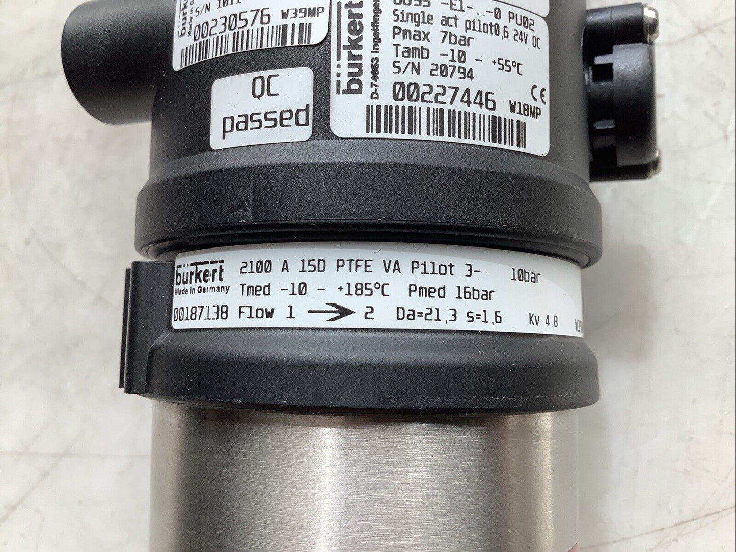 BURKERT 2100 DIAPHRAGM VALVE WITH 8801 INTEGRATOR AND 8695 CONTROL HEAD C2H