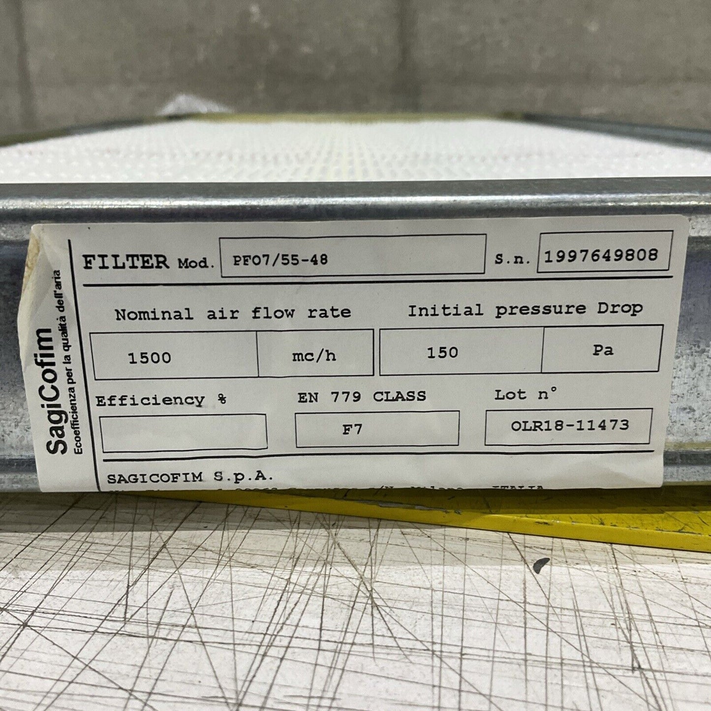 SAGICOFIM PFO7/55-48 INDUSTRIAL PLEATED HEPA FILTER 24 X 1 2 X 2 1500 MC/H C2H