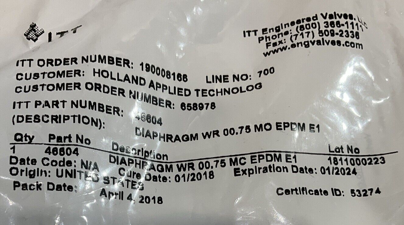 ITT 46604 DIAPHRAGM WR 00.75 MC EPDM E1 C2H