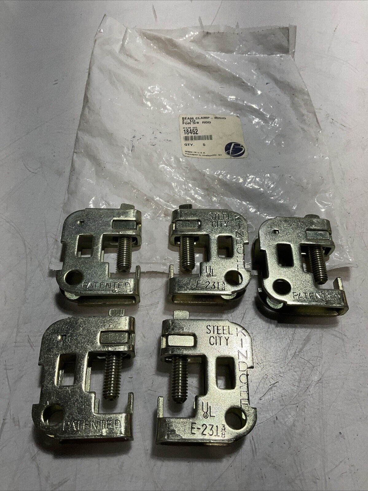 MSC  18462   STEEL  BEAM CLAMP- RIGID FOR  3/8 ROAD  LOT OF 5 U3S