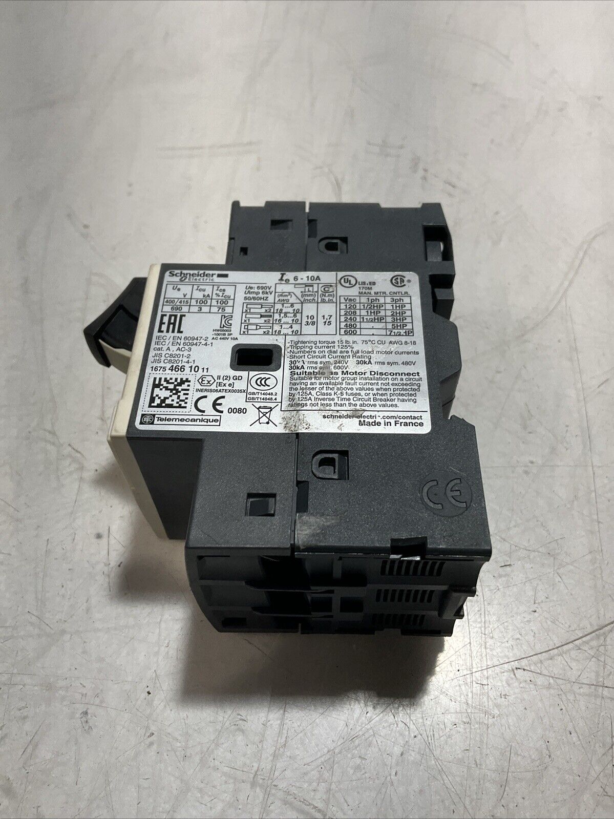 SCHNEIDER ELECTRIC GV2ME14 MANUAL MOTOR STARTER U3S