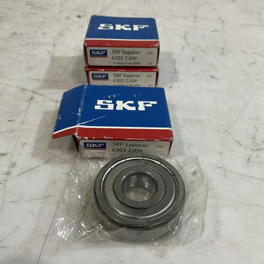 SKF  6303ZJEM  SINGLE ROW BALL BEARINGS LOT OF 3 U3S