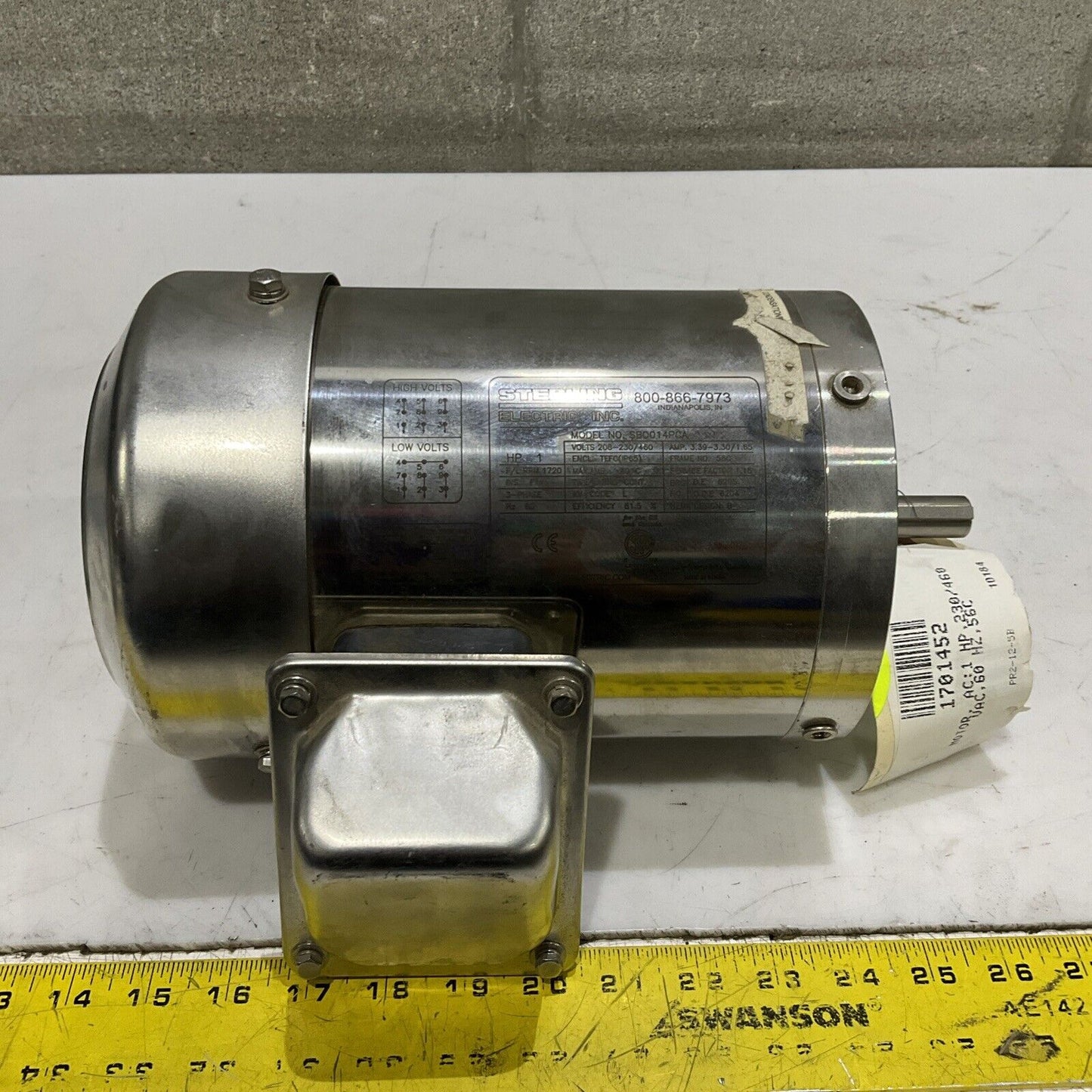 STERLING ELECTRIC SB0014PCA MOTOR 230/460V 1720RPM 3P 60HZ 1HP C2H