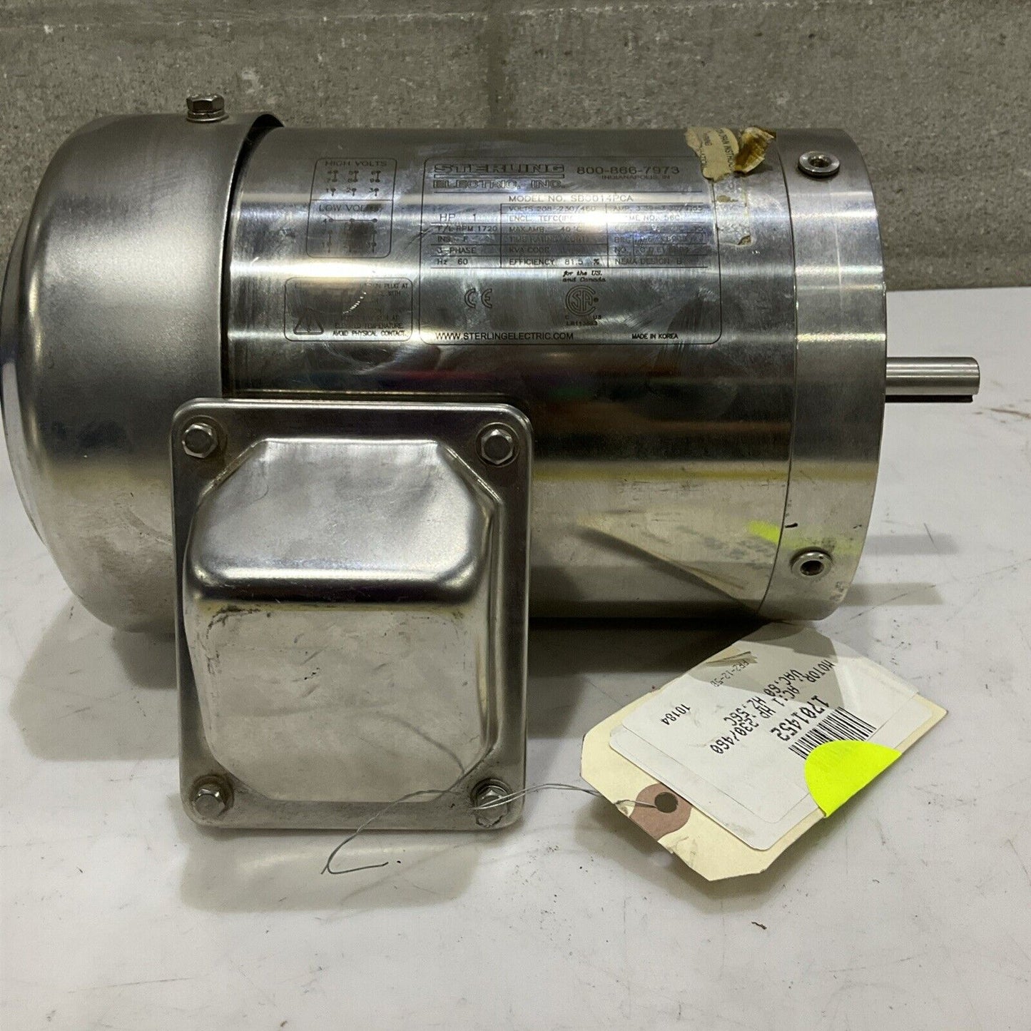 STERLING ELECTRIC SB0014PCA MOTOR 230/460V 1720RPM 3P 60HZ 1HP C2H