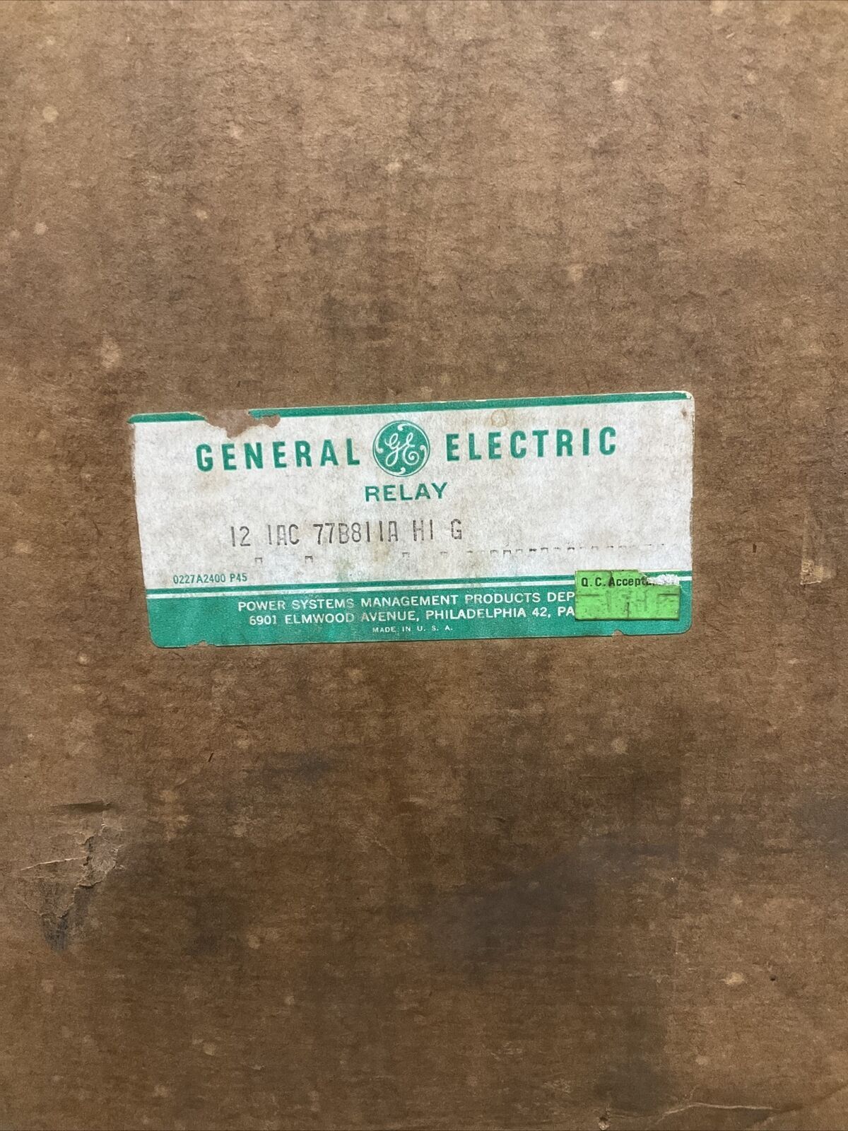 GENERAL ELECTRIC TIME OVERCURRENT 121AC77B811AHIG RELAY 222