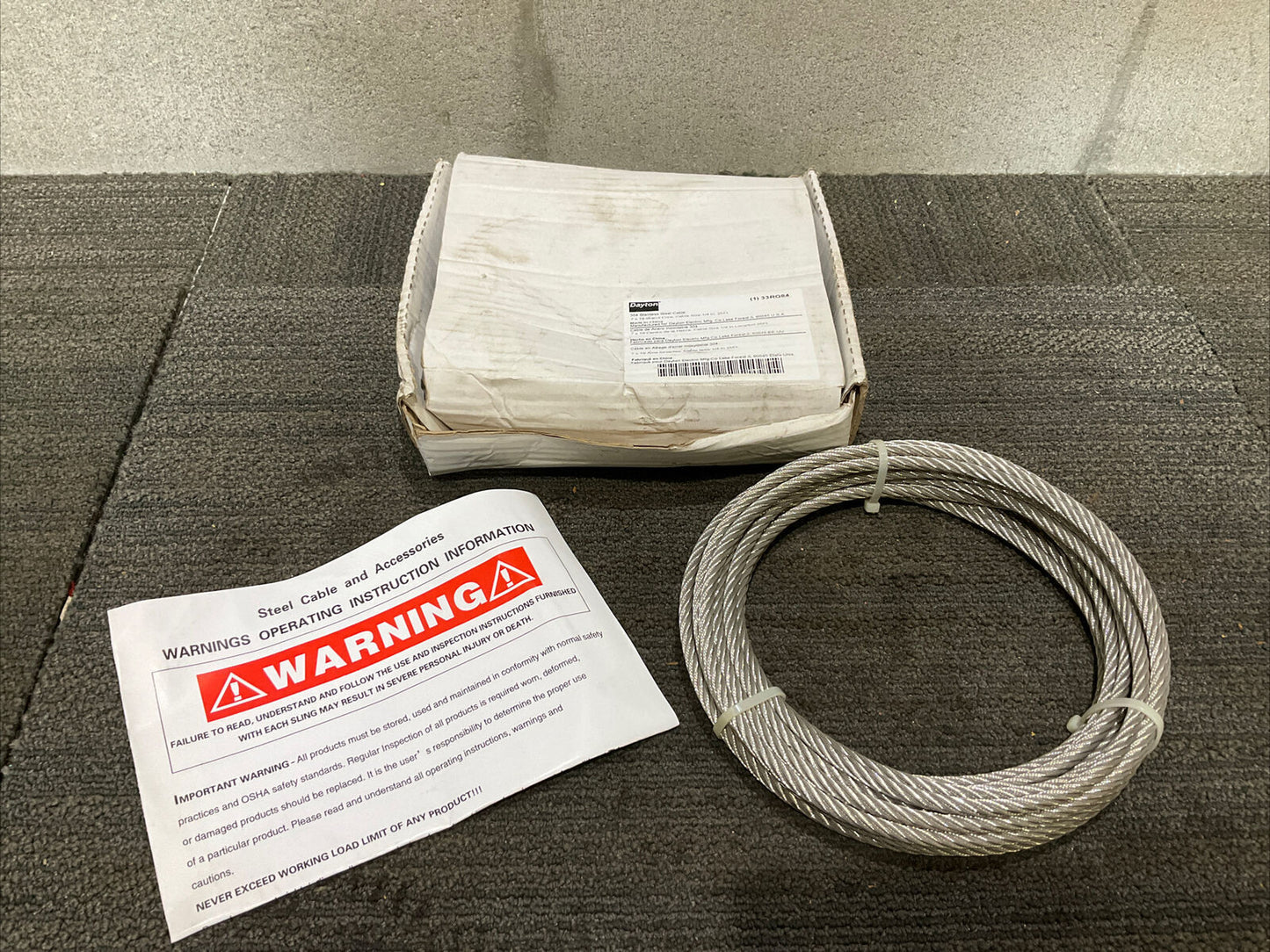 DAYTON 33RG84 304 STAINLESS STEEL CABLE 444 1/4" 25'