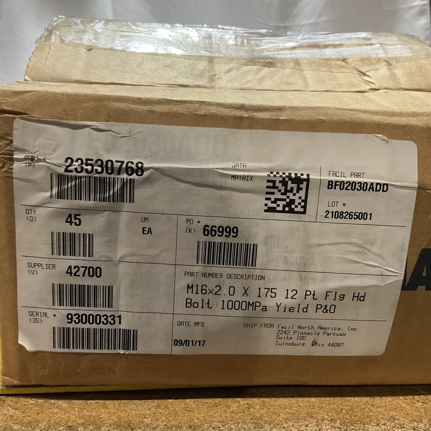 KAMAX  66999  M16X2.0X17512 PT FLG HD BOLT 1000PA YIELD P0 LOT OF  26  E3G