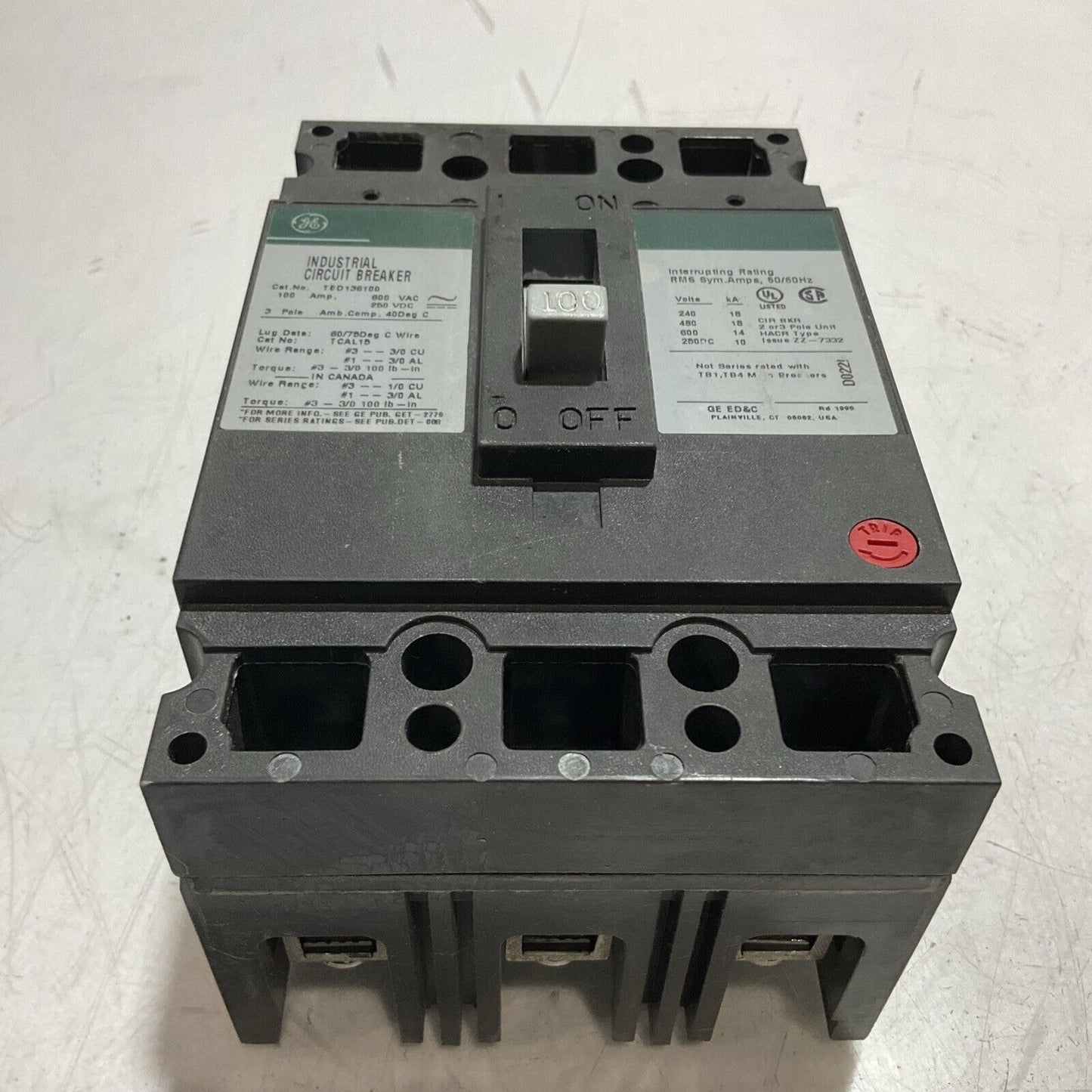 GE  TED136100WL 100A MOLDED  INDUSTRIAL CIRCUIT BREAKER  U3S