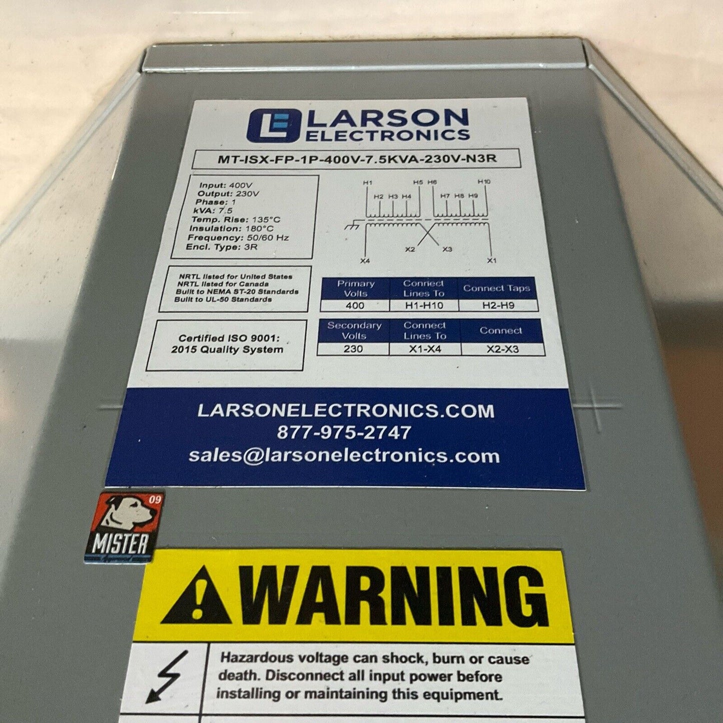 LARSON TRANSFORMER MT-ISX-FP-1P400V-7-5KVA-230V-N3R
