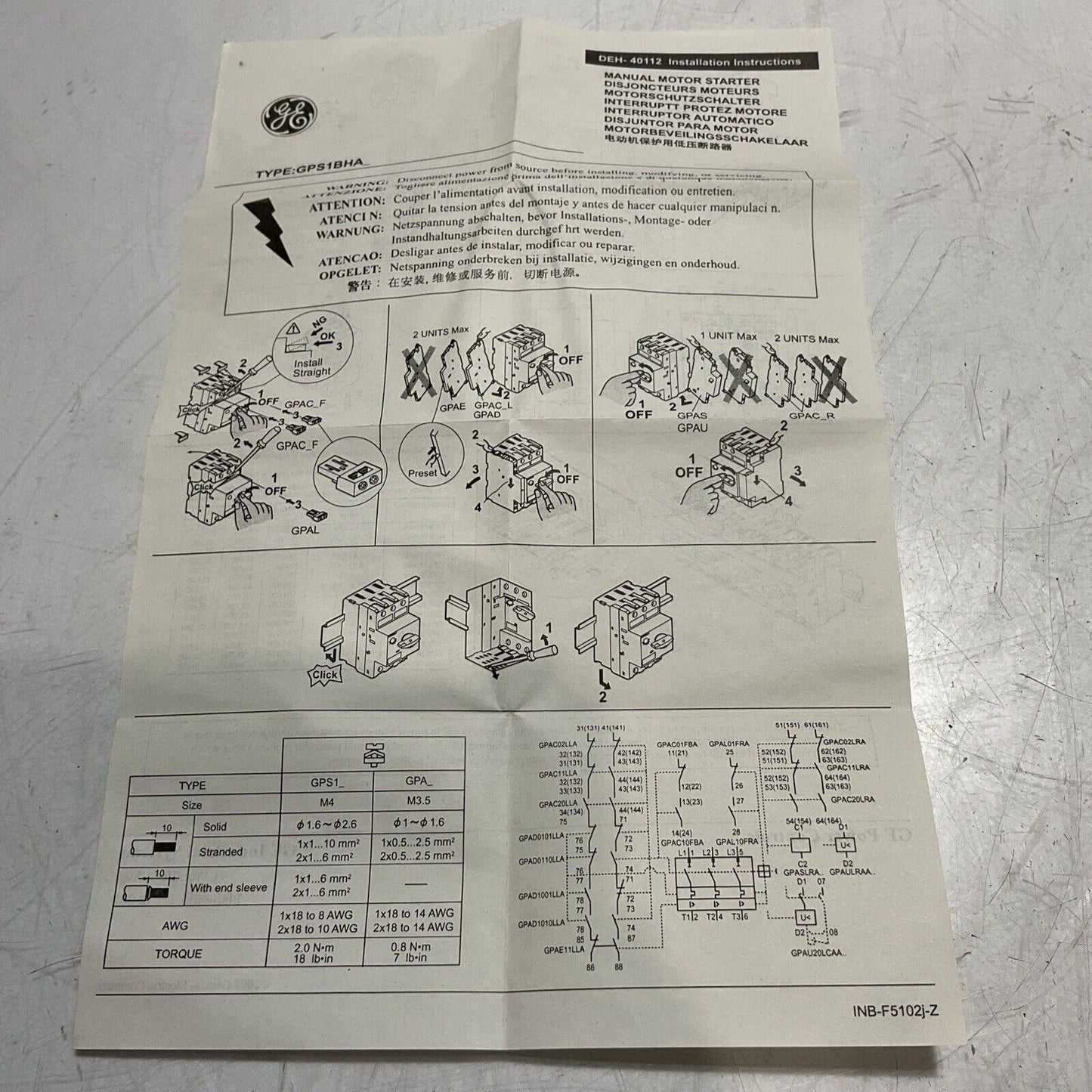 GE  GPS1BHAG  MANUAL MOTOR STARTER  E3G