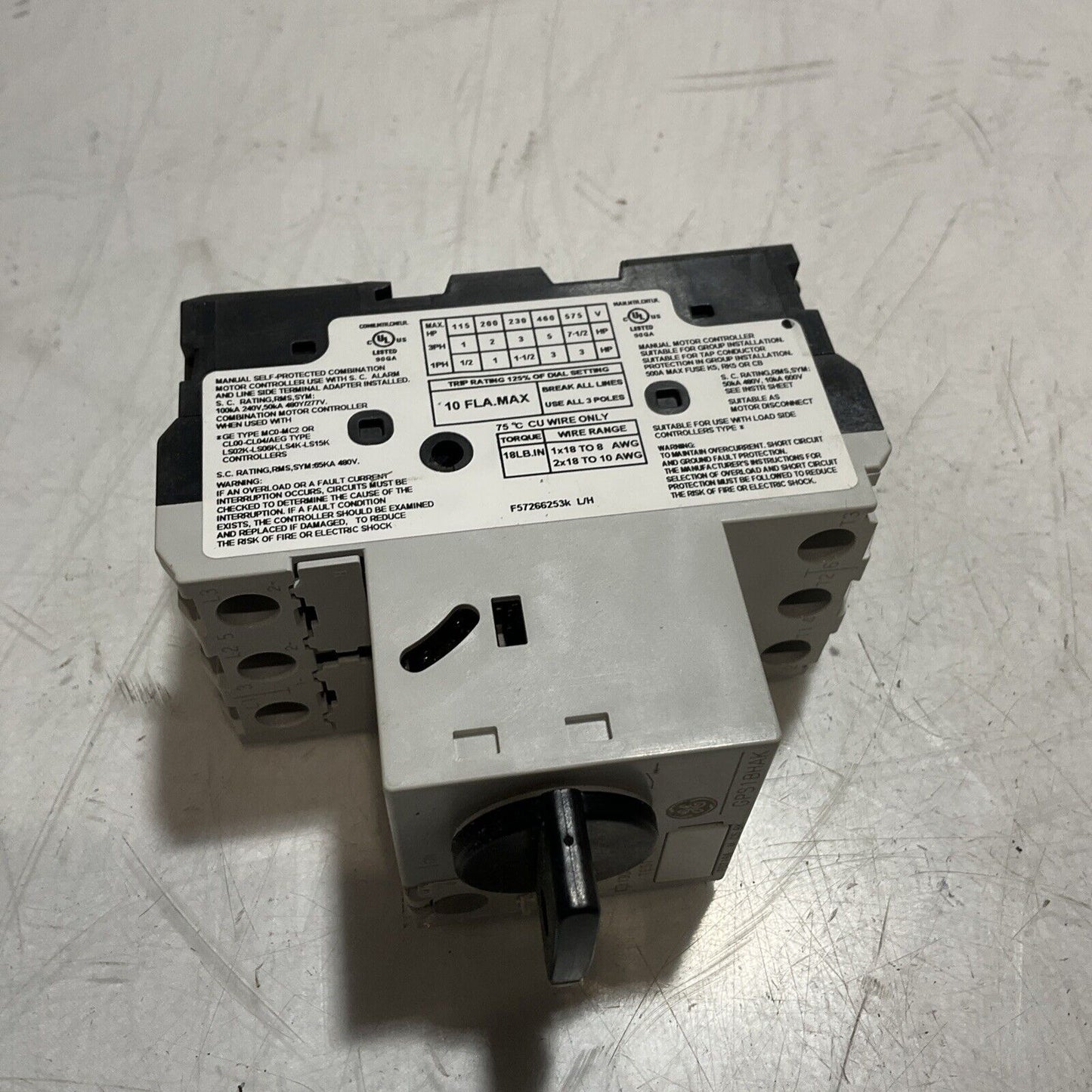 GE  GPS1BHAK  MANUAL MOTOR  STARTER  CIRCUIT BREAKER E3G