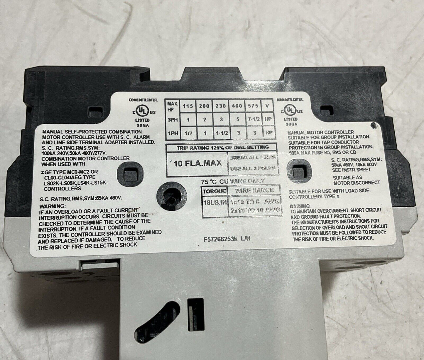 GE  GPS1BHAK  MANUAL MOTOR  STARTER  CIRCUIT BREAKER E3G