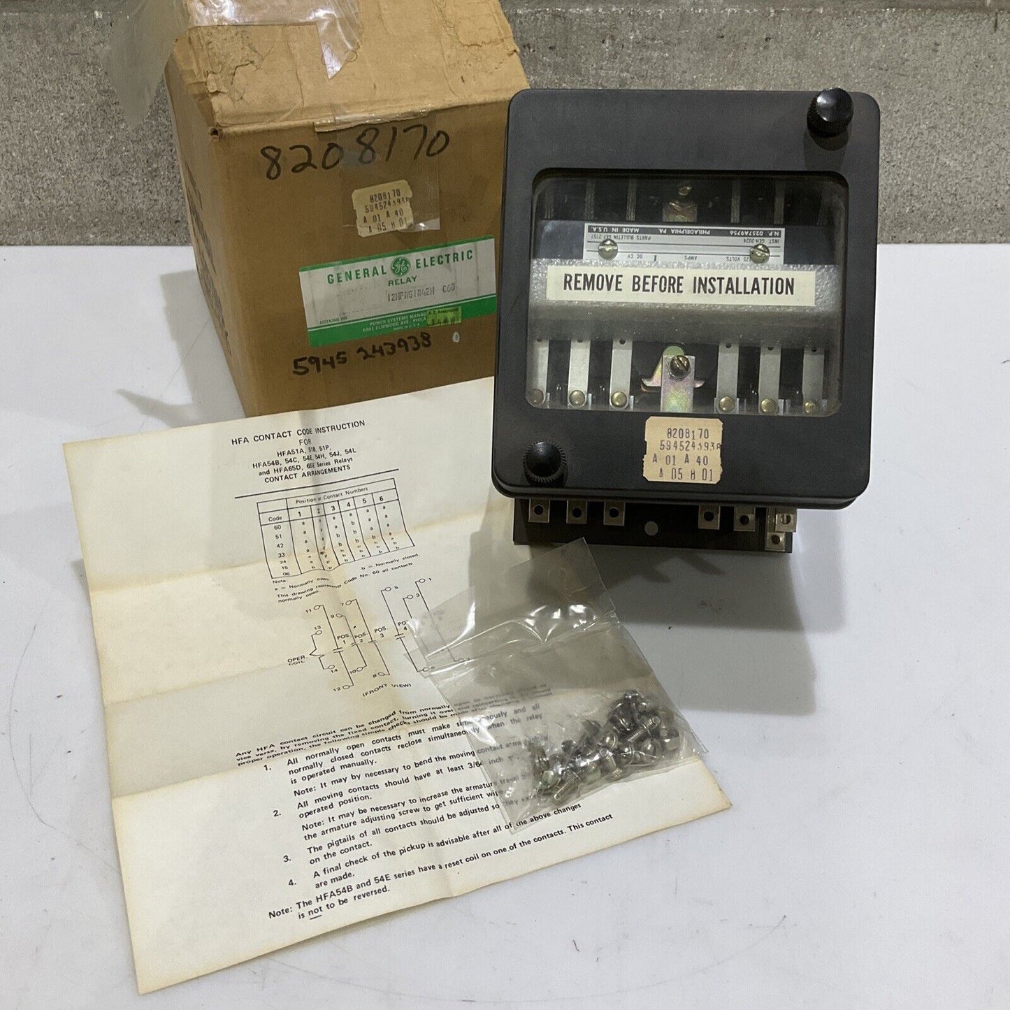 GENERAL ELECTRIC 12HFA51A42H RELAY 120 V HFA GEF-2757 GEH-2024 0257A9756 373