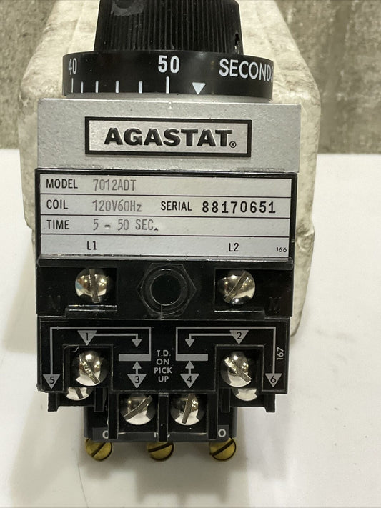AGASTAT 7012ADT TIMING RELAY 120V 60 HZ 5-50 SEC  476