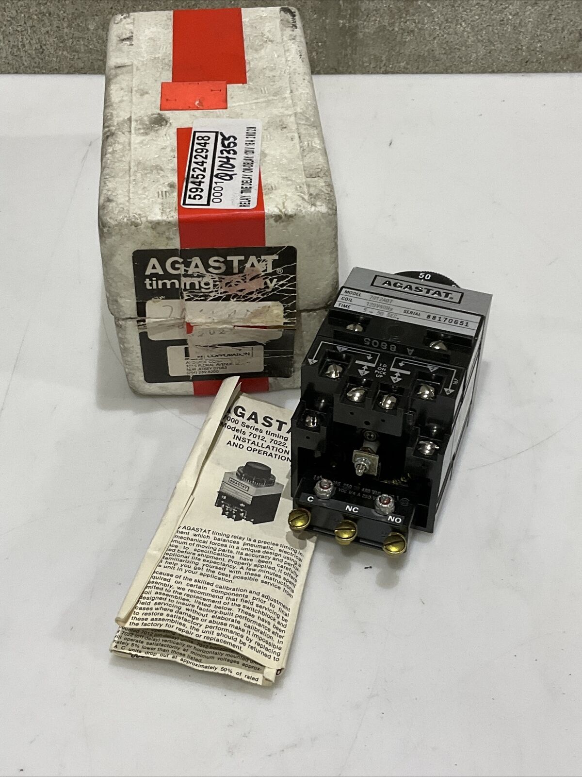 AGASTAT 7012ADT TIMING RELAY 120V 60 HZ 5-50 SEC  476