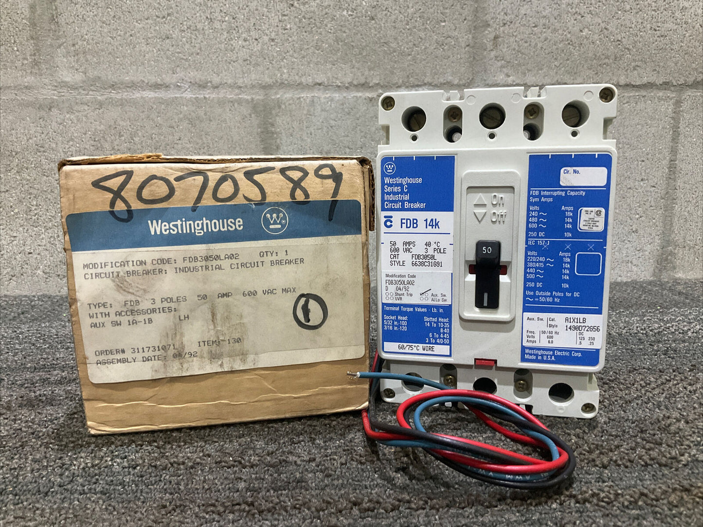 WESTINGHOUSE FDB 14K FDB3050L INDUSTRIAL CIRCUIT BREAKER 50A 600VAC 3 POLE 444