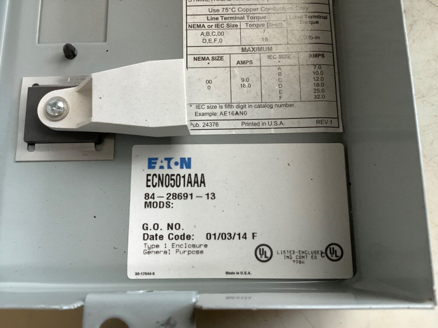 EATON ECN0501CAA ENCLOSURE STARTER 222