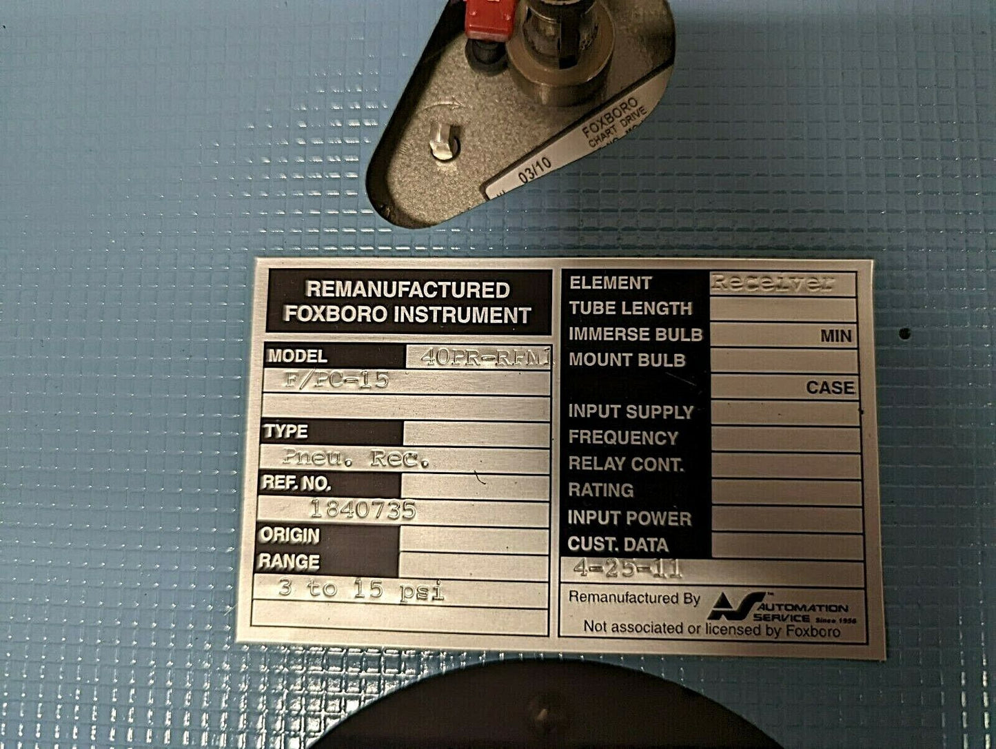 FOXBORO 40PR-RPM1 F/PC-15 PNEUMATIC CIRCULAR CHART DRIVE RECORDER  3-15PSI