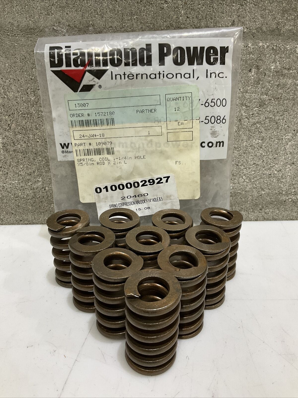 DIAMOND POWER 109079 AIRLOCK COMPRESSION SPRING COIL 1-1/4” X 5/8” LOT OF 10 373