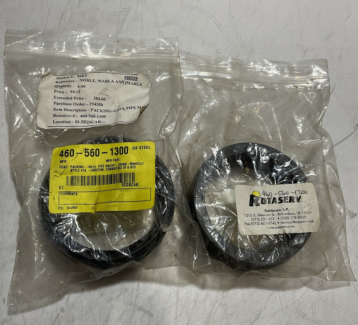 ROTASERV  5D26CAB 460-560-1300 PACKING 13014 STYLE 413 PIPE LOT OF  2 U3S
