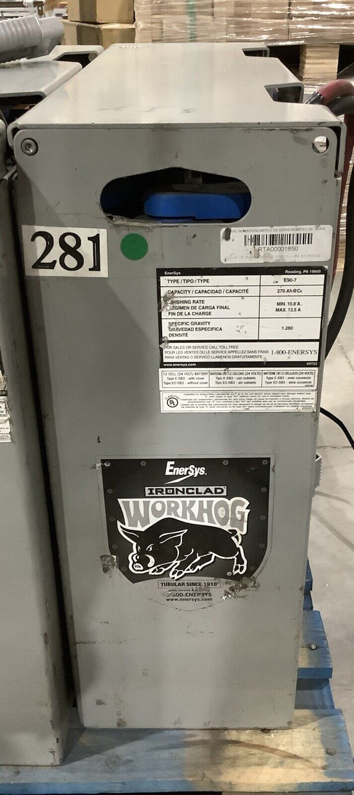 ENERSYS IRONCLAD WORKHOG E90-7 FORKLIFT BATTERY 270AH 10.8-13.5A 24V