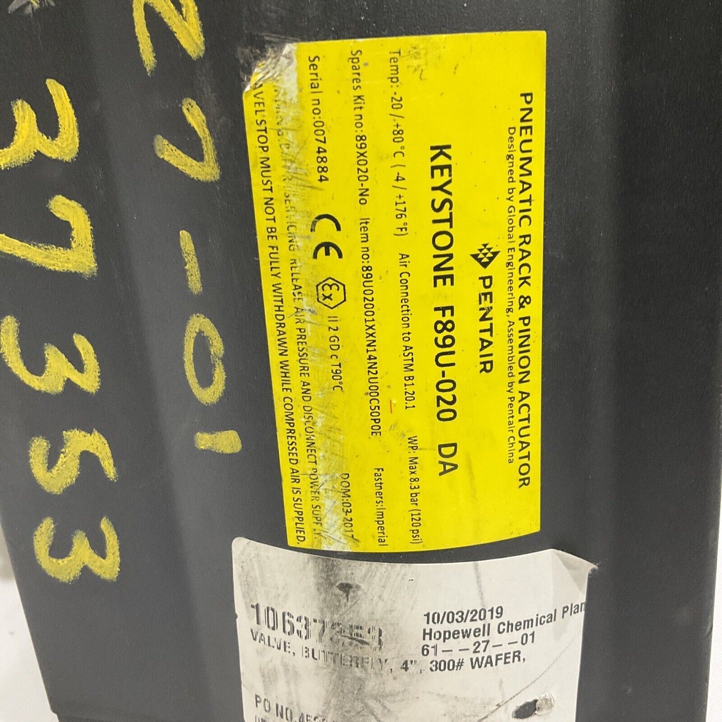 KEYSTONE K-LOK 36-37 4" BUTTERFLY VALVE 1000008573 / F98U-020 ACUTUATOR 678
