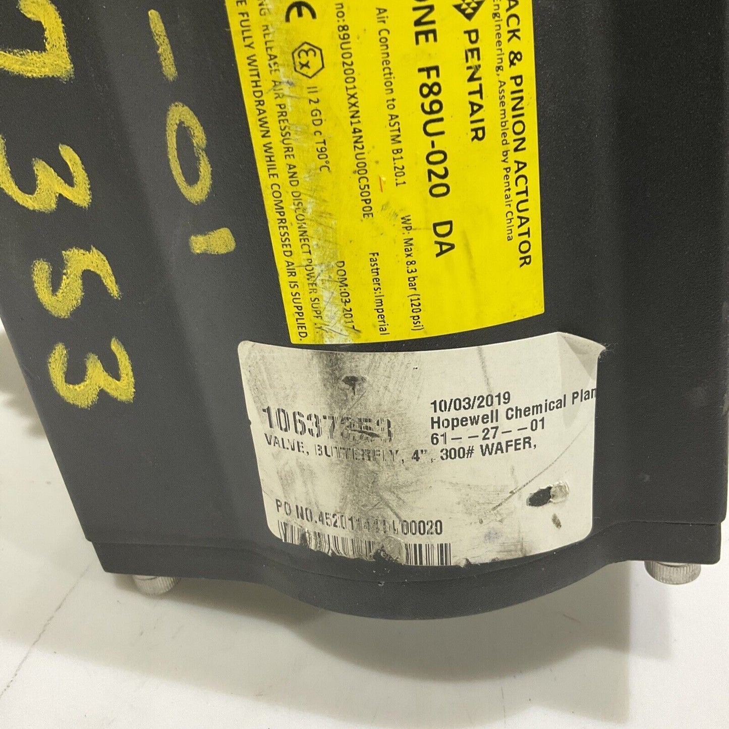 KEYSTONE K-LOK 36-37 4" BUTTERFLY VALVE 1000008573 / F98U-020 ACUTUATOR 678