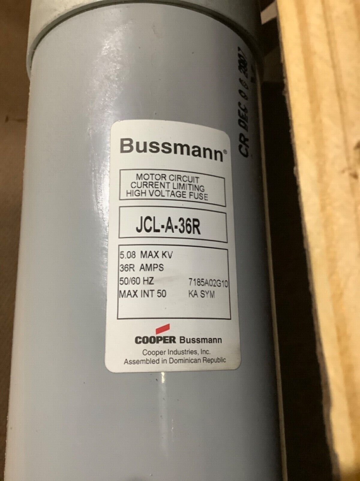 COOPER BUSSMANN JCL-A-36R HIGH VOLTAGE FUSE 5.08KV 36R AMPS 50/60 HZ 555