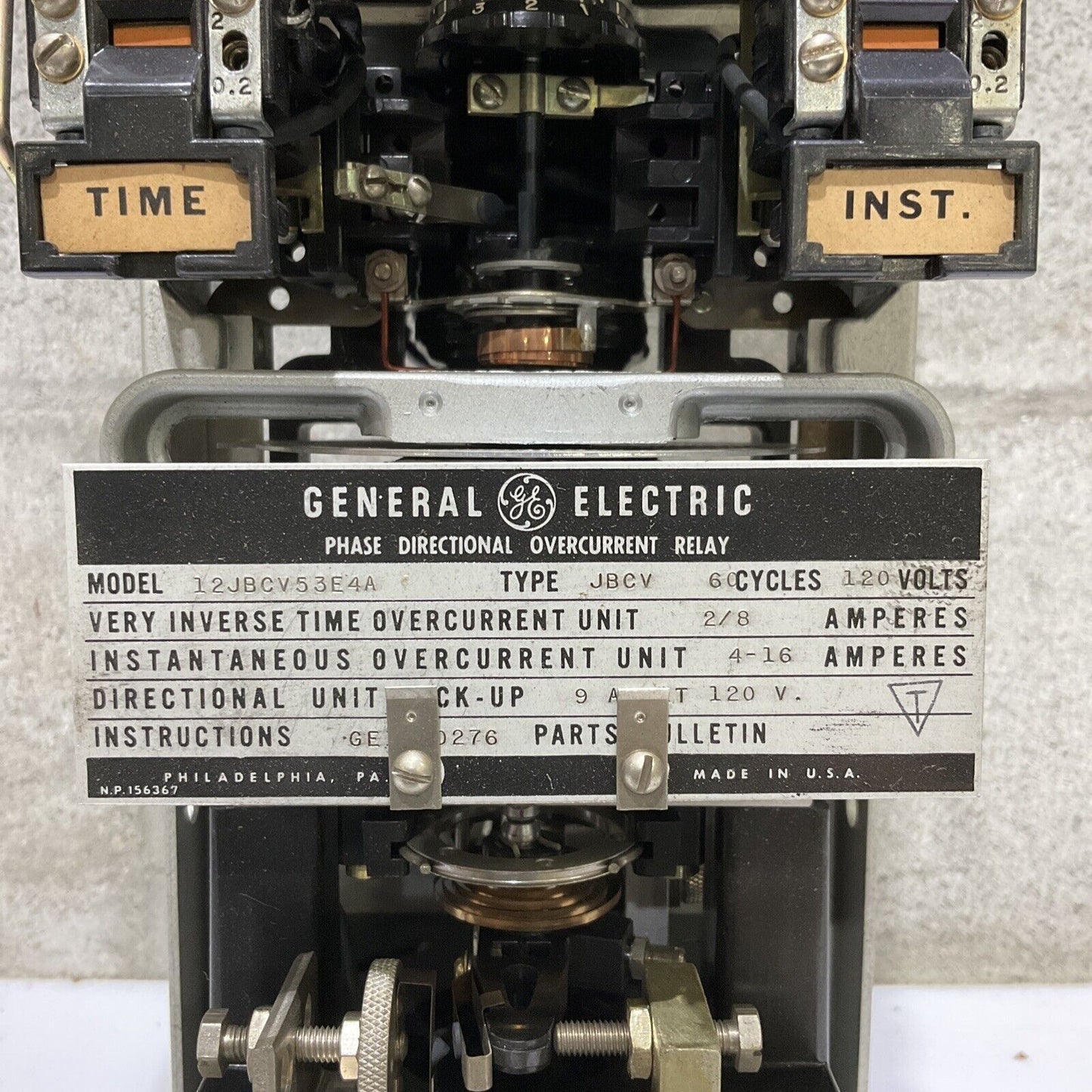 GENERAL ELECTRIC GE 12JBCV53E4A TIME OVER CURRENT RELAY 678