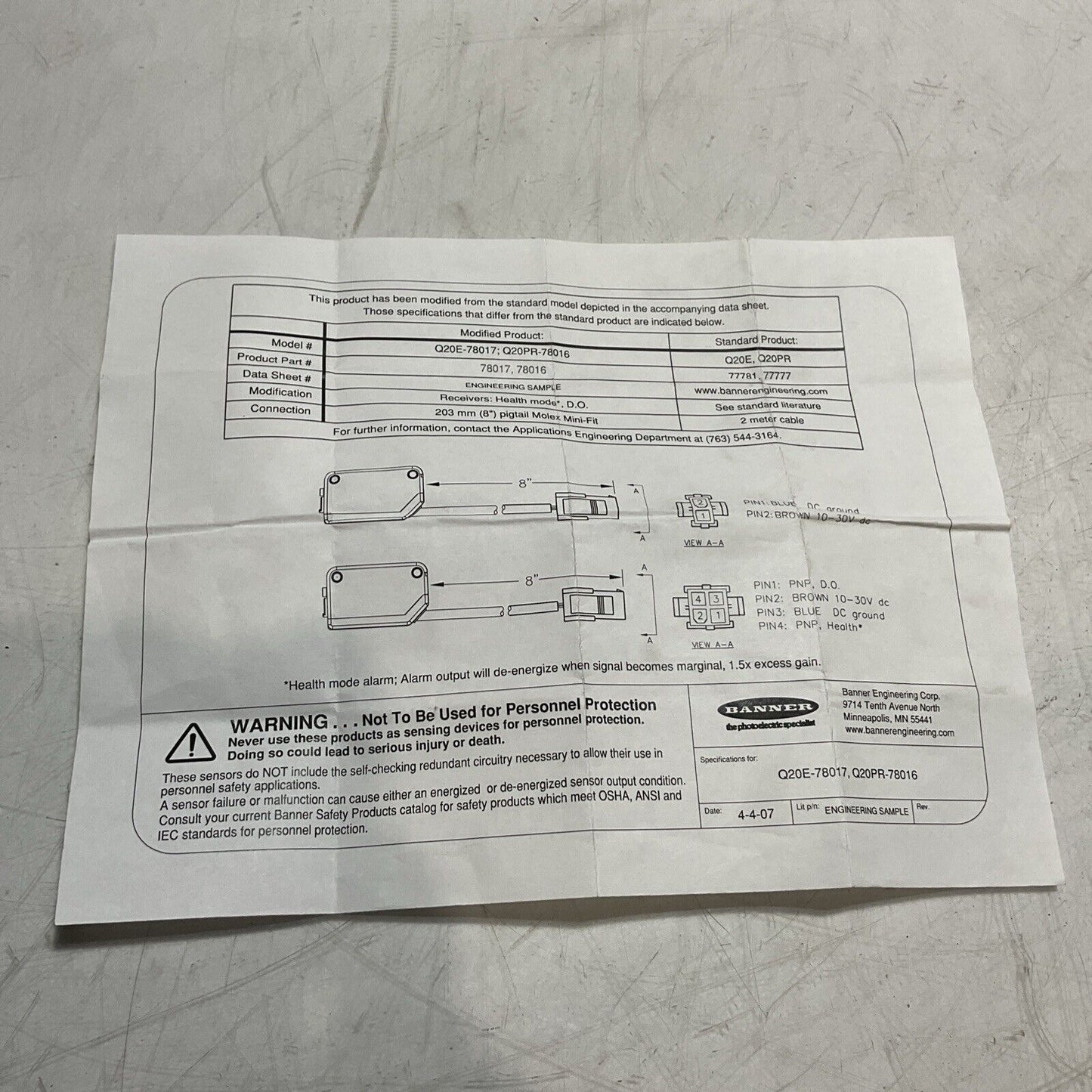 BANNER  Q20E-78017  PHOTOELECTRIC SENSOR  EMITTER W/2-PIN  LOT OF 3  U3S