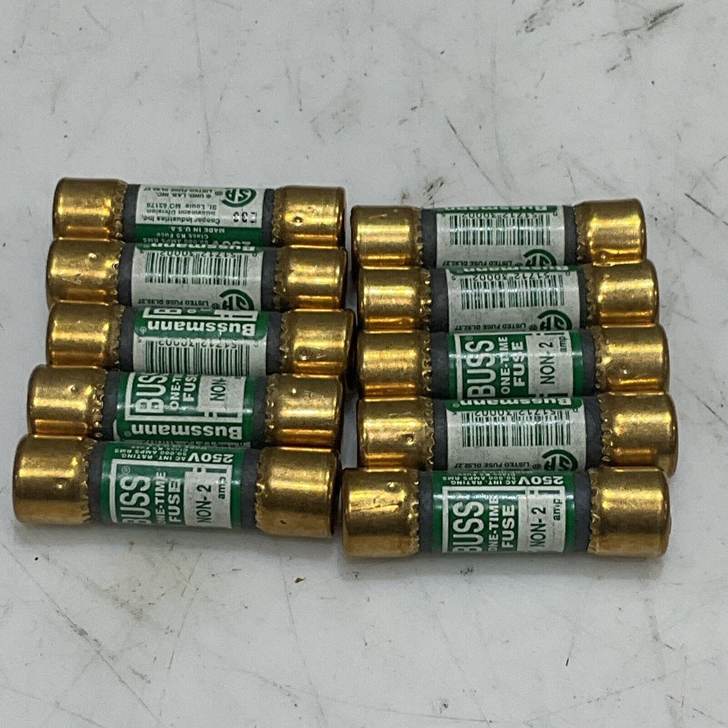 BUSS COOPER NON-2 ONE-TIMW ONE-TIME FUSE 250V CLASS K5 LOT OF 10 T6Y