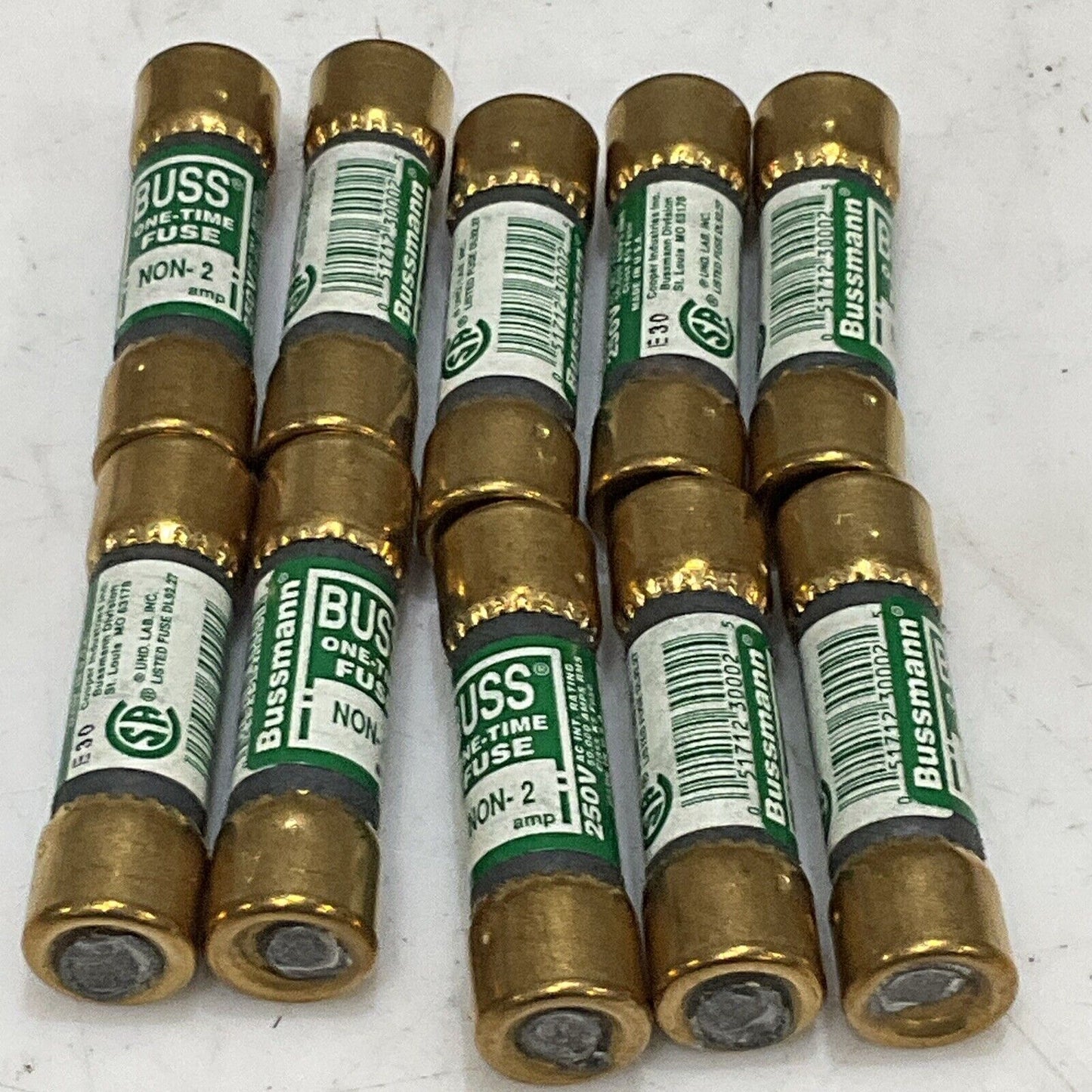 BUSS COOPER NON-2 ONE-TIMW ONE-TIME FUSE 250V CLASS K5 LOT OF 10 T6Y