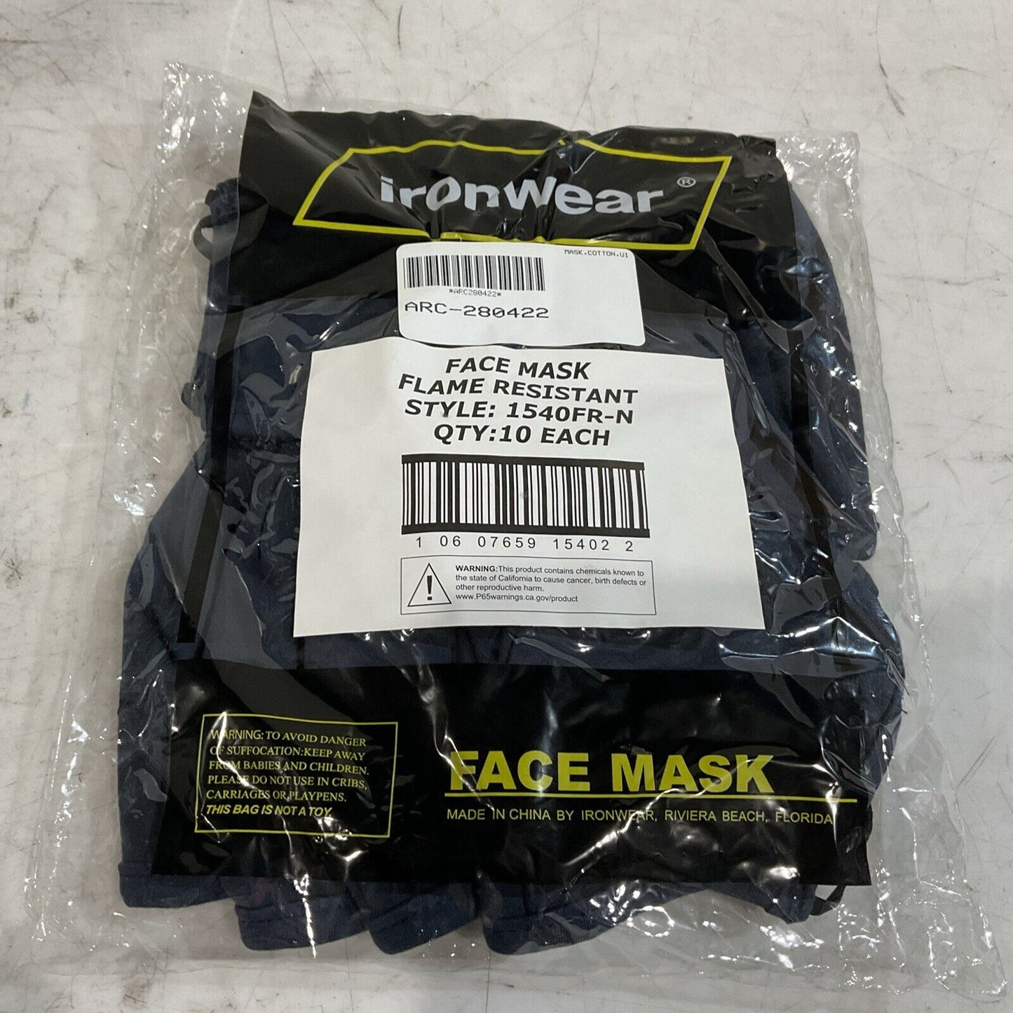 IRONWEAR  1540FR-N  FACE MASK  FLAME RESISTANT  QTY 10 EACH BAG  K9S