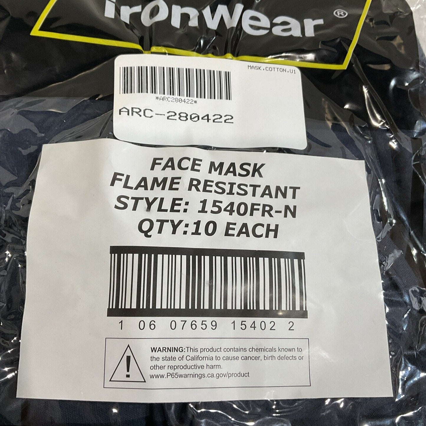 IRONWEAR  1540FR-N  FACE MASK  FLAME RESISTANT  QTY 10 EACH BAG  K9S
