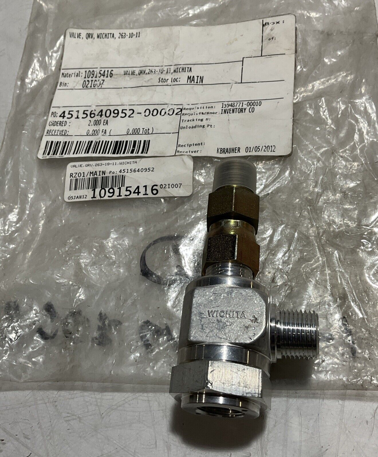 WICHITA  263-10-11  QUICK RELEASE VALVE LOT OF 2 U3S