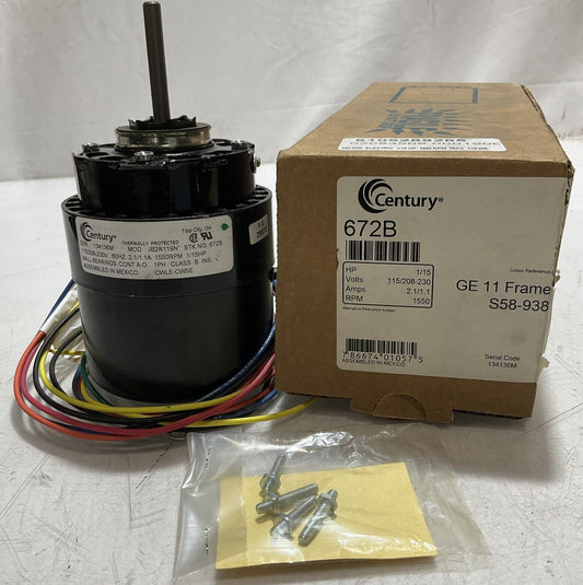 CENTURY 672B GE 11 FRAME MOTOR ELECTRIC 1/15HP S58-938 MOD JB2R119N 60HZ 373