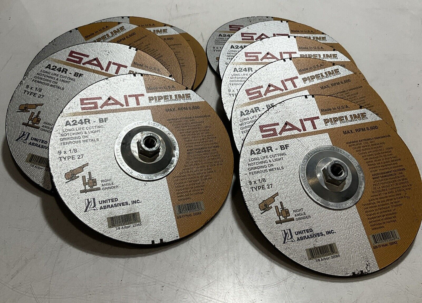 SAIT A24R-BF 22062/279X1/8 CUTTING & LIGHT GRINDING WHEELS RPM6,600MAX QTY10 373