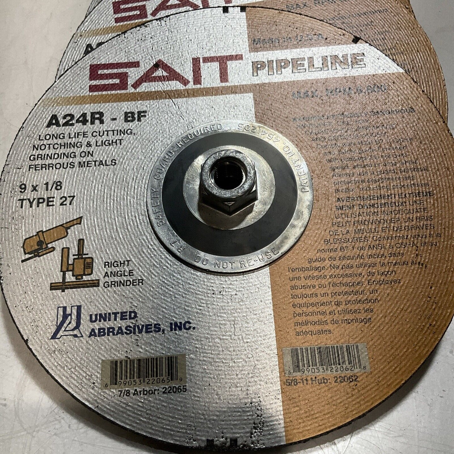 SAIT A24R-BF 22062/279X1/8 CUTTING & LIGHT GRINDING WHEELS RPM6,600MAX QTY10 373