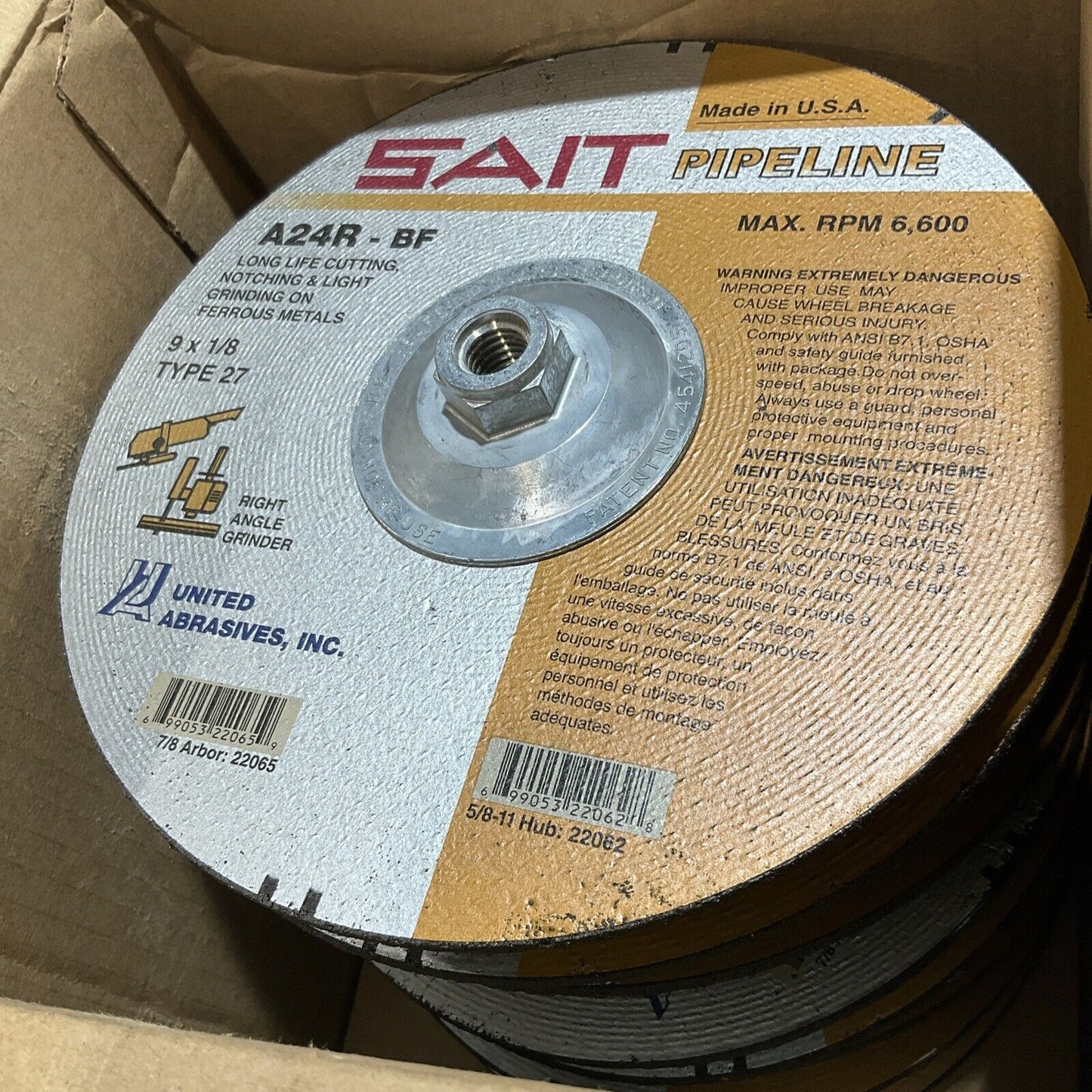 SAIT A24R-BF 22062/279X1/8 CUTTING & LIGHT GRINDING WHEELS RPM6,600MAX QTY10 373