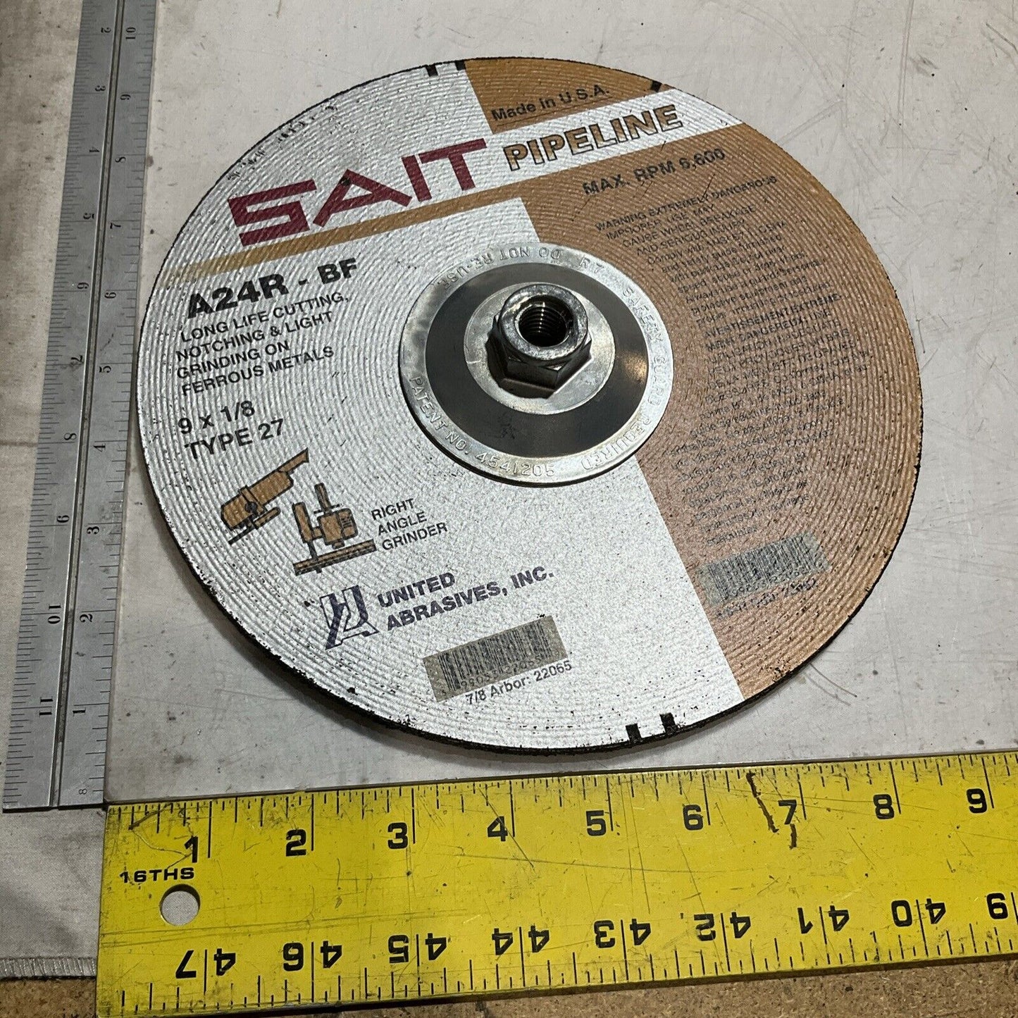 SAIT A24R-BF 22062/279X1/8 CUTTING & LIGHT GRINDING WHEELS RPM6,600MAX QTY10 373