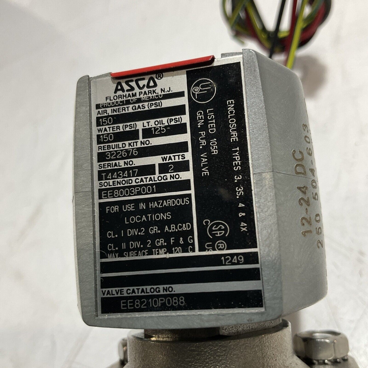 ASCO RED HAT EE8003P001  EE8210PO88  VALVE  SOLENOID 150PSI 2WATTS  U3S