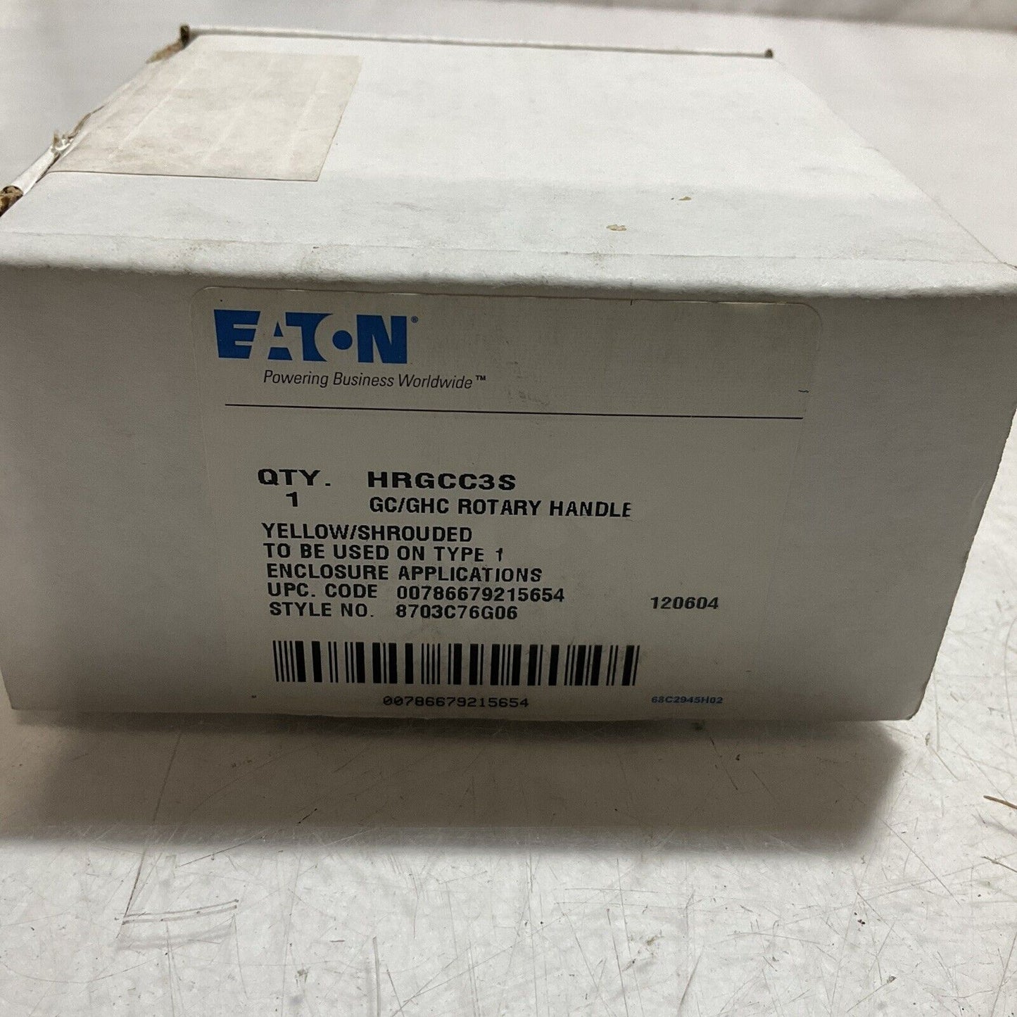 EATON HRGCC3S GC/GHC YELLOW SHROUDED TYPE 1 ROTARY HANDLE FOR BREAKER SWITCH U3S